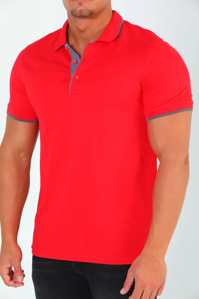 Erkek Polo Yaka Likralı T-shirt Kırmızı