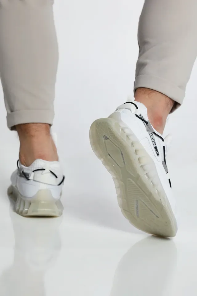 Erkek Şeffaf Tabanlı Bağcıklı Spor Ayakkabı Beyaz