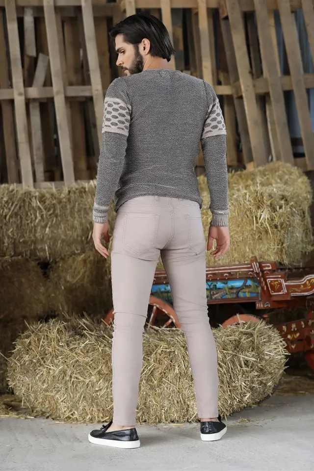 Erkek Slim Enzim Yıkamalı Kot Pantolon Açık Vizon