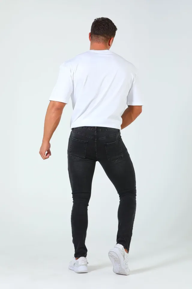 Erkek Tırnaklı Likralı Jeans Pantolon Siyah