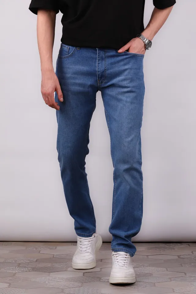 Erkek Tırnaklı Likralı Jeans Pantolon Mavi