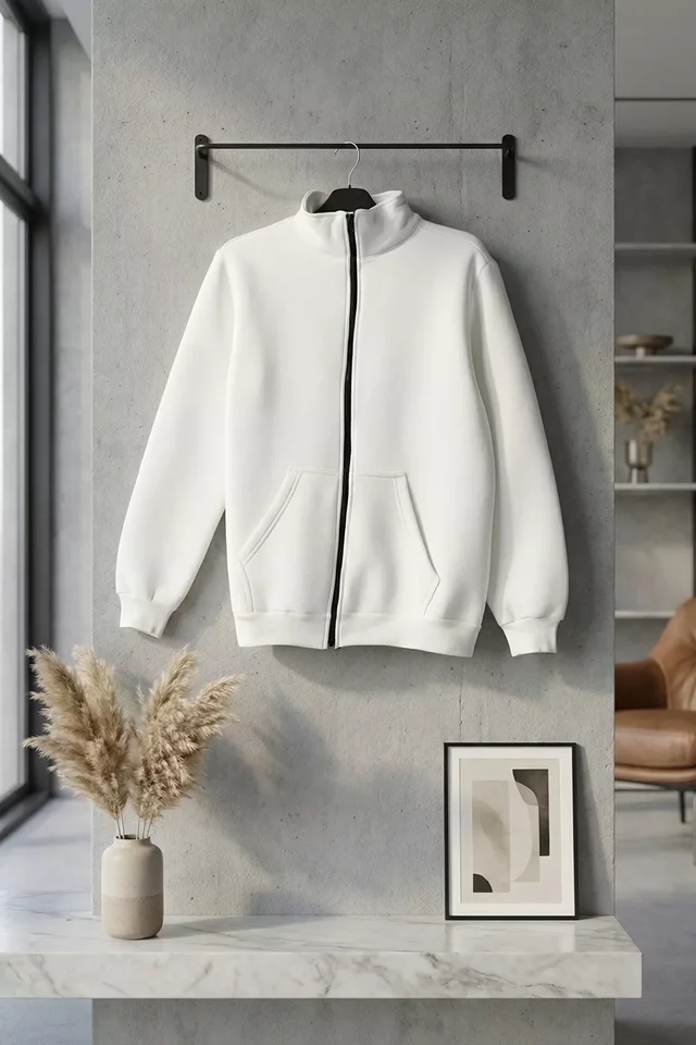Erkek Üç İplik Şardonlu Fermuarlı Sweatshirt