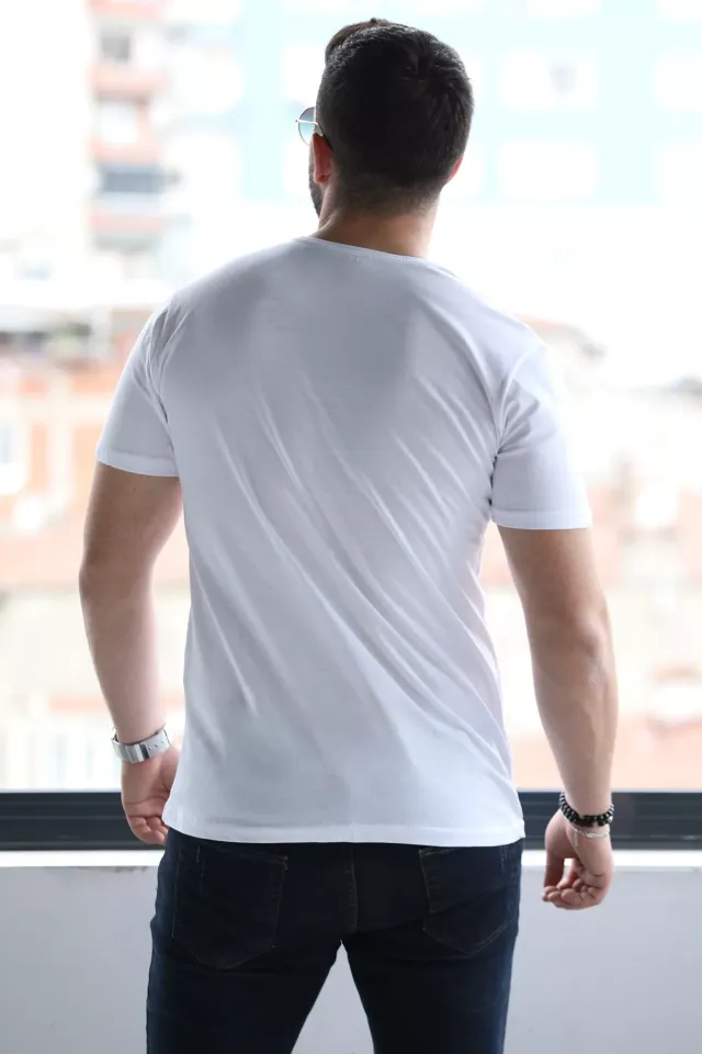 Erkek V Yaka Basic T-shirt Beyaz