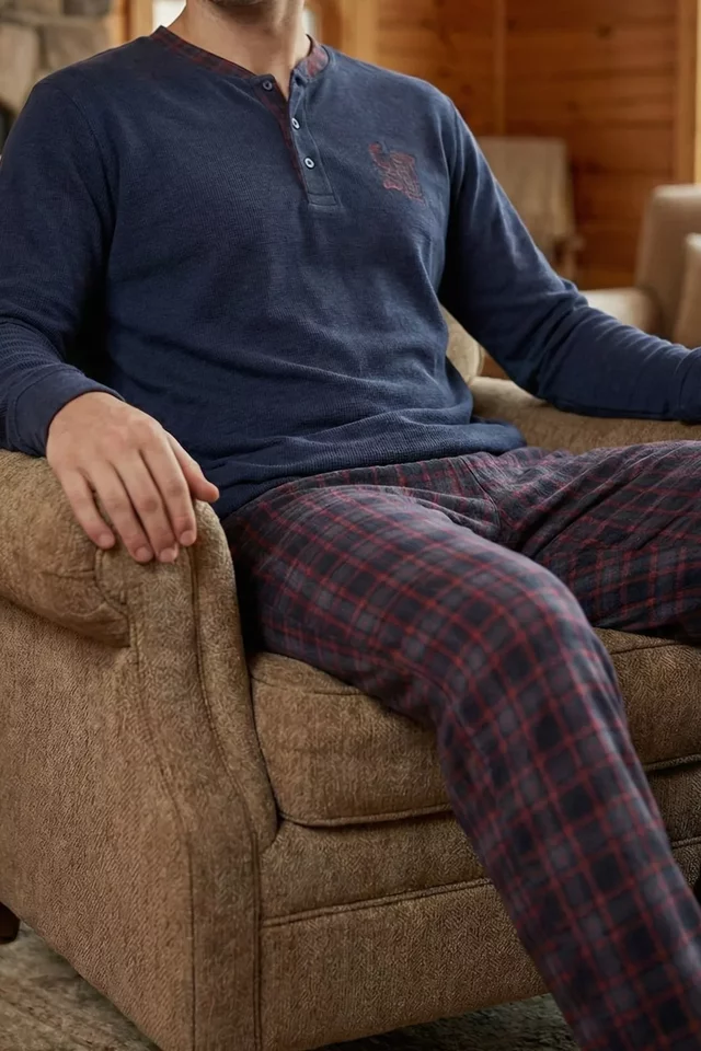 Erkek Yarım Düğmeli Desenli İnterlok Pijama Takımı - 2