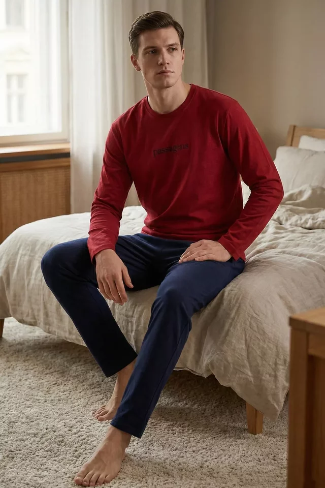 Erkek Yazı Baskılı İnterlok Pijama Takımı - 1