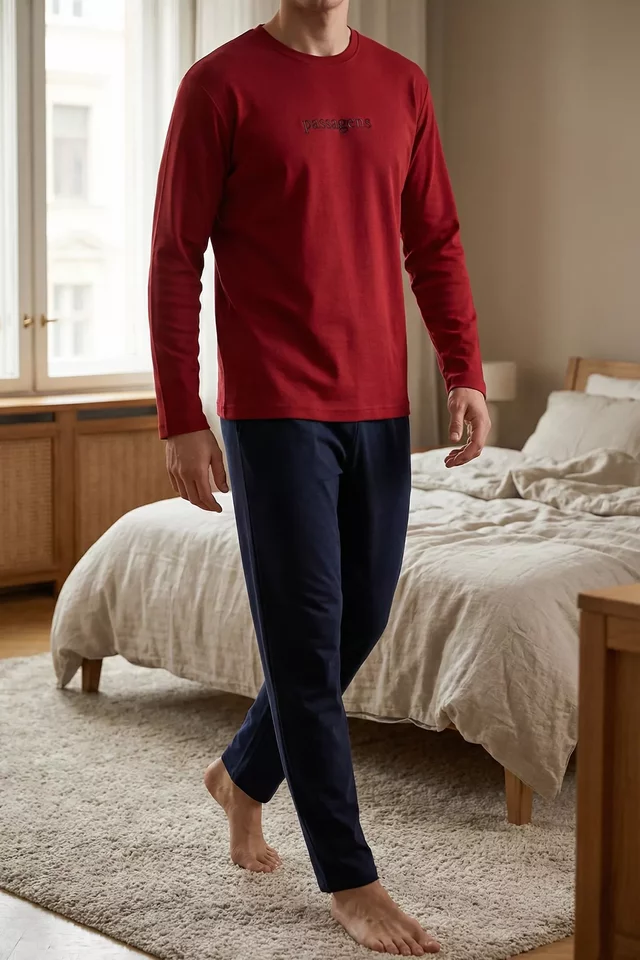 Erkek Yazı Baskılı İnterlok Pijama Takımı - 2
