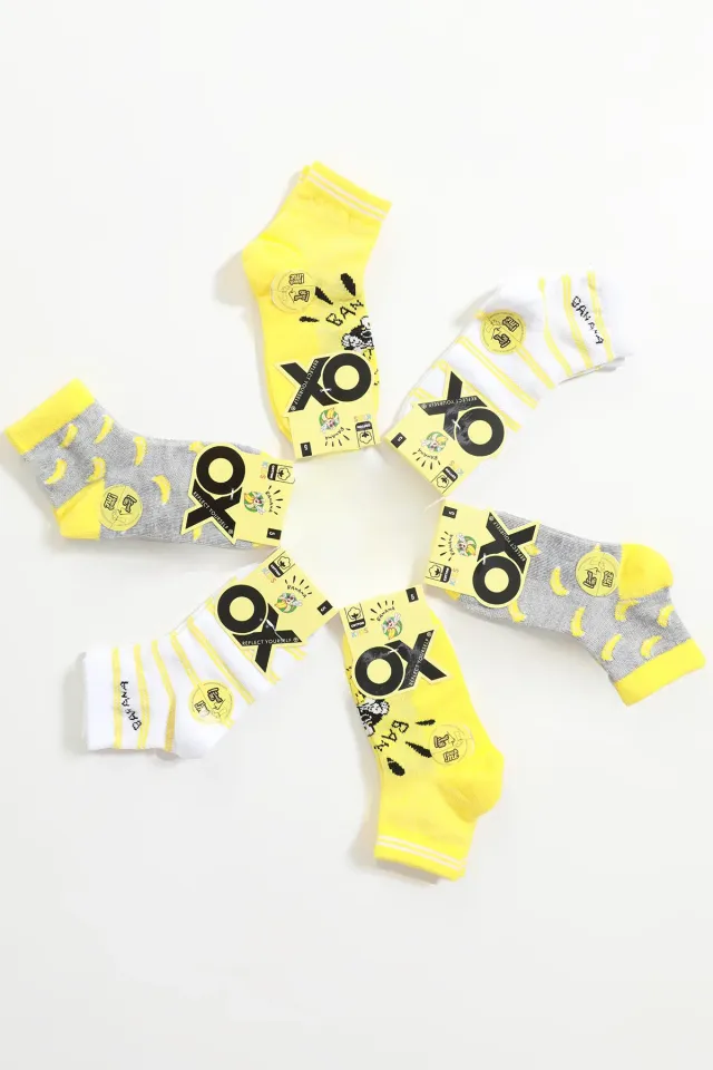 Erkek Çocuk Kokulu Desenli Altılı Soket Çorap Sarı