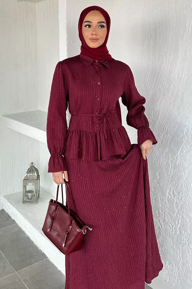 Fırfırlı Pullu Gömlek Etek Tesettür İkili Takım - 2