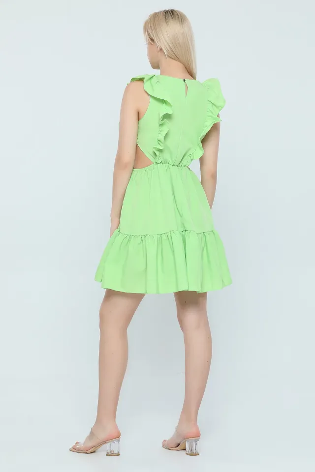 Kadın Fırfırlı Bel Dekolteli Mini Elbise Fıstık Yeşili