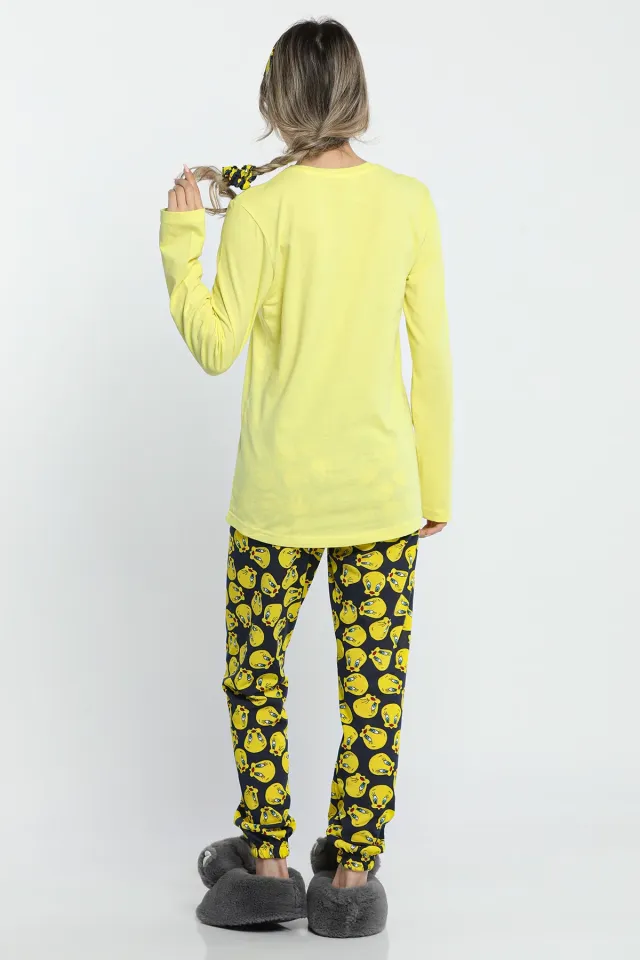 Gece Uyku Keyfi İçin Baskılı Pijama Takımı Sarı