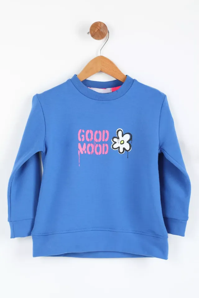 Good Mood Baskılı Kız Çocuk Sweatshirt Mavi