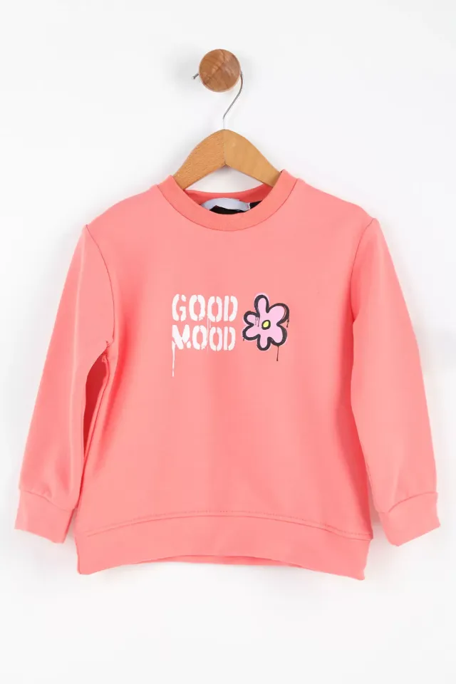Good Mood Baskılı Kız Çocuk Sweatshirt Pembe
