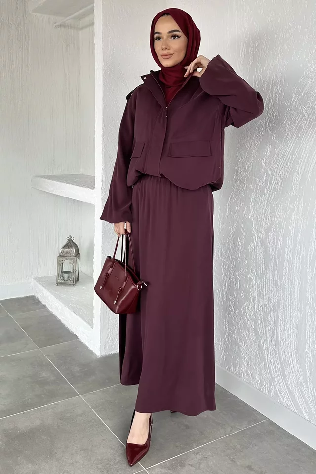 Gülseli Astarlı Ceket Etek Tesettür İkili Takım - 1