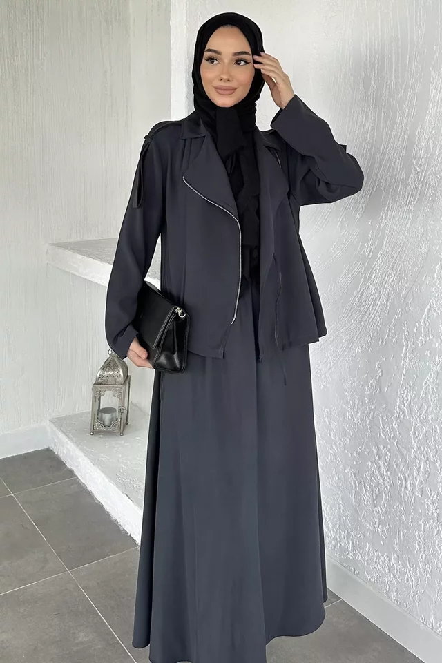 Gülseli Bel Lastikli Etek Ceket Tesettür İkili Takım - 2