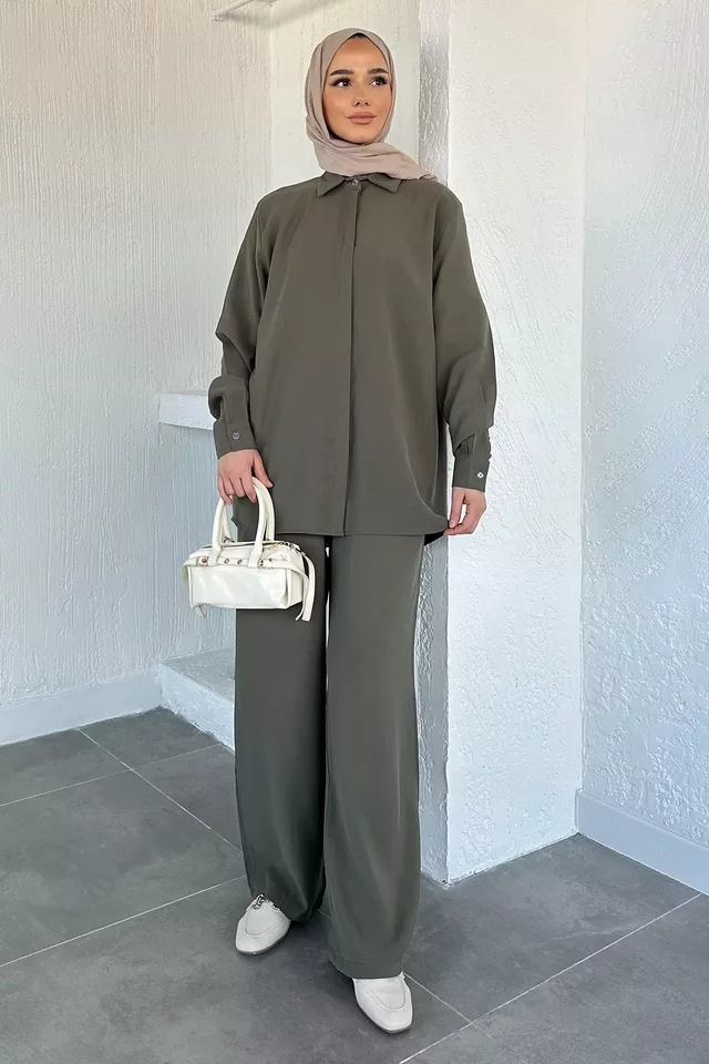 Gülseli Gömlek Bel Lastikli Pantolon Tesettür İkili Takım - 1