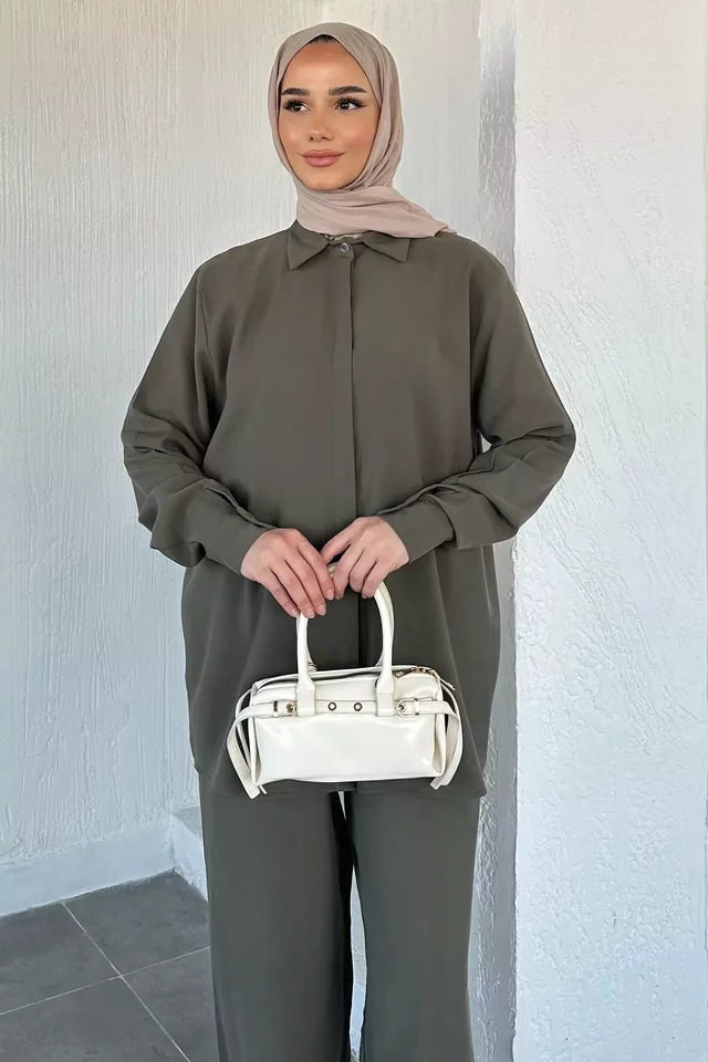 Gülseli Gömlek Bel Lastikli Pantolon Tesettür İkili Takım - 2
