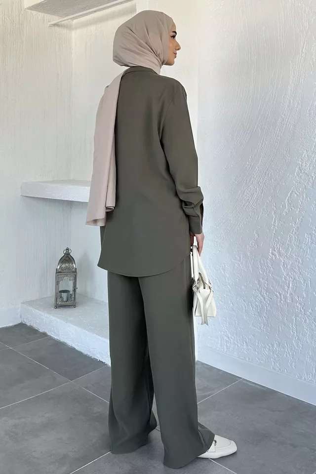Gülseli Gömlek Bel Lastikli Pantolon Tesettür İkili Takım