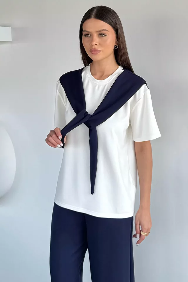Gülseli Kadın Bel Lastikli Pantolon Ön Bağlamalı Bluz İkili Takım