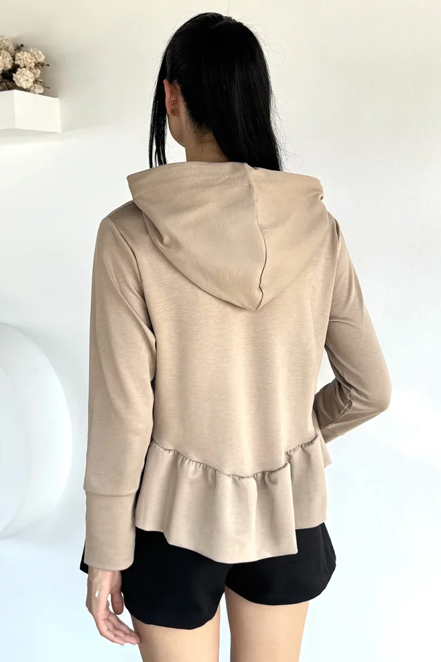 Gülseli Kadın Eteği Fırfırlı Kapüşonlu Sweatshirt