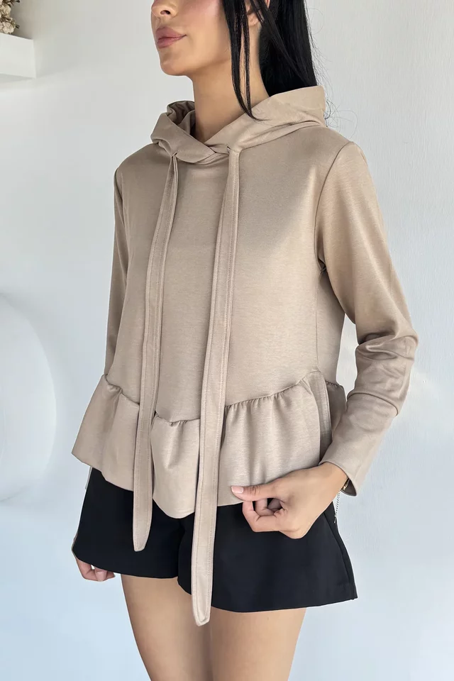 Gülseli Kadın Eteği Fırfırlı Kapüşonlu Sweatshirt - 2