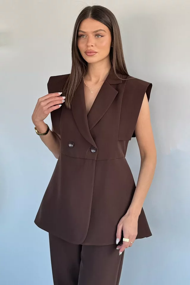Gülseli Kadın Kruvaze Yaka Ceket Bel Lastikli Pantolon İkili Takım