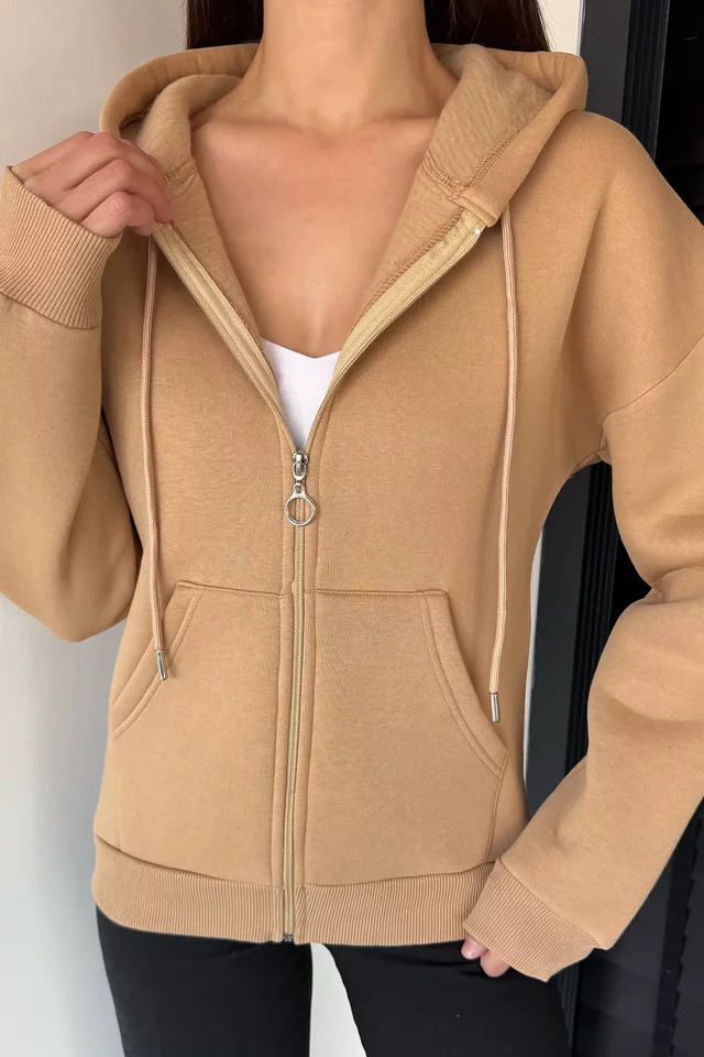 Gülseli Kadın Üç İplik Şardonlu Kapüşonlu Sweatshirt - 1