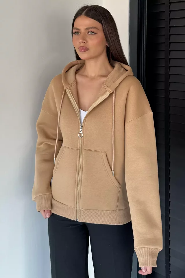 Gülseli Kadın Üç İplik Şardonlu Kapüşonlu Sweatshirt - 2