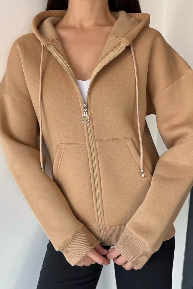 Gülseli Kadın Üç İplik Şardonlu Kapüşonlu Sweatshirt