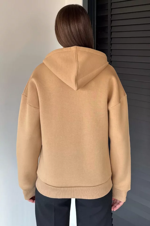Gülseli Kadın Üç İplik Şardonlu Kapüşonlu Sweatshirt