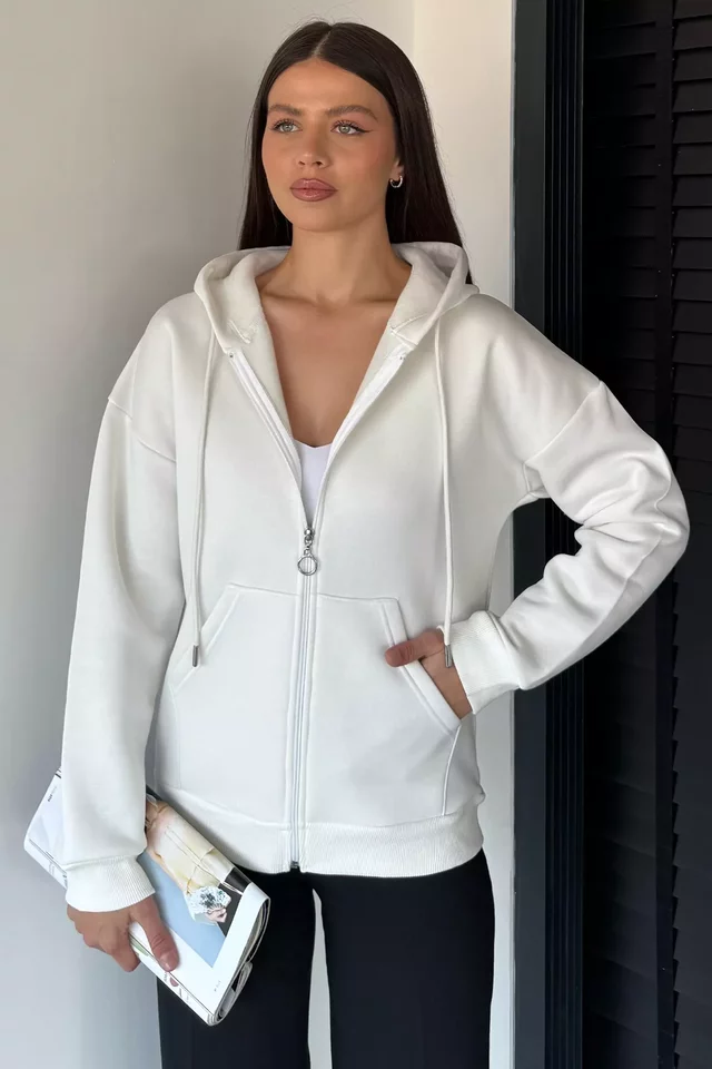 Gülseli Kadın Üç İplik Şardonlu Kapüşonlu Sweatshirt