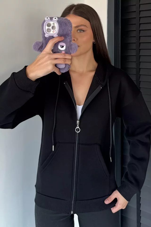 Gülseli Kadın Üç İplik Şardonlu Kapüşonlu Sweatshirt