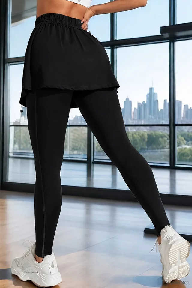Gülseli Kadın Yüksek Bel Büzgü Detaylı Fitness Etekli Tayt