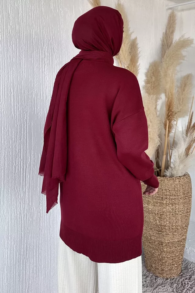 Gülseli Taş İşlemeli Tesettür Triko Tunik - 2