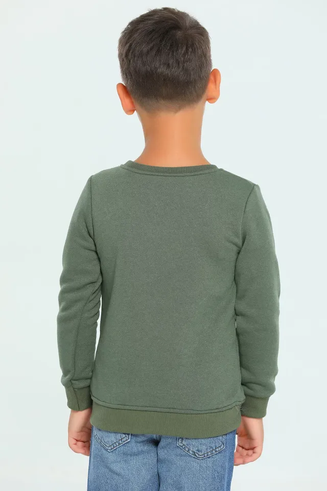 Erkek Çocuk Likralı Baskılı Sweatshirt Haki