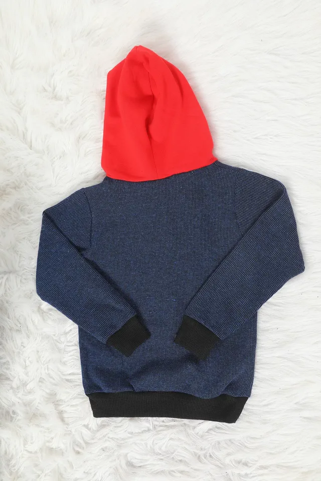 Erkek Çocuk Kapüşonlu Şardonlu Baskılı Sweatshirt İndigo