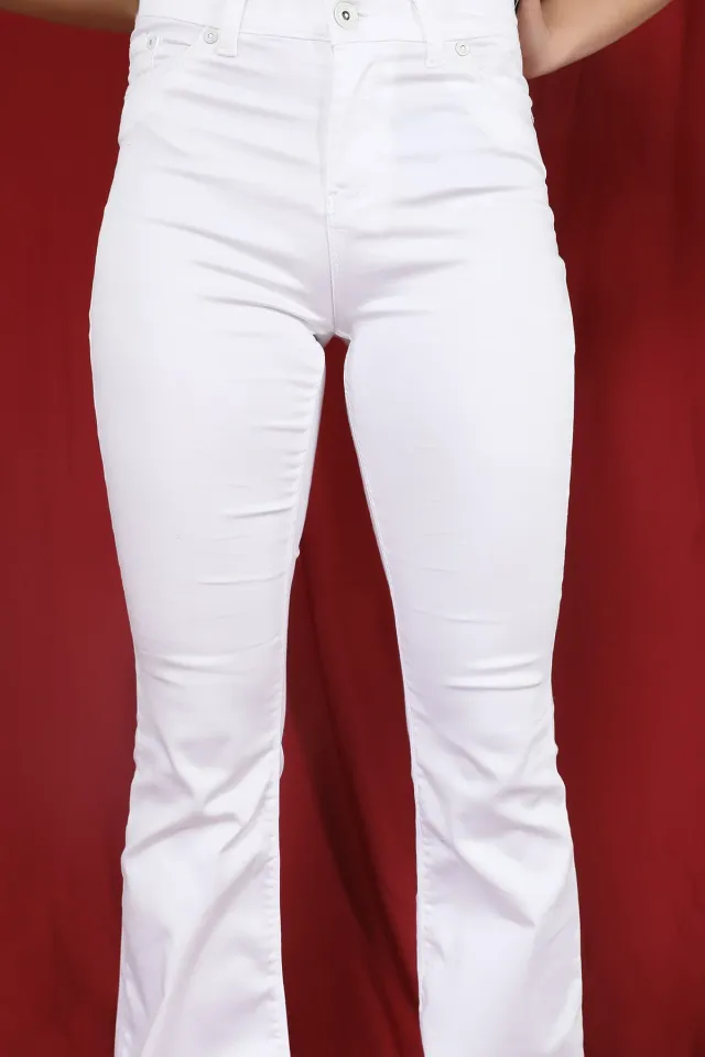 Ispanyol Paça Yüksek Bel Pantolon Beyaz