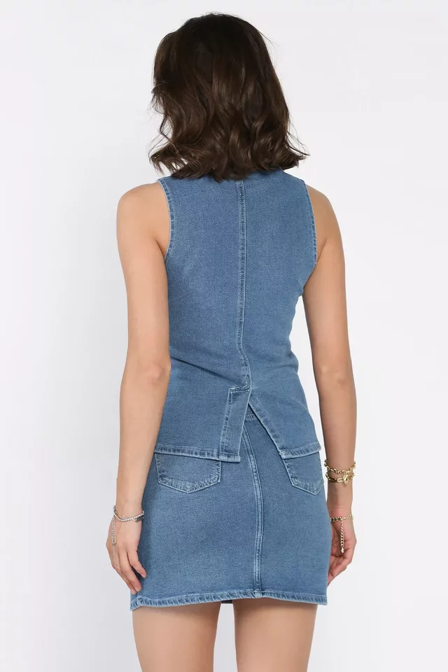 Jean Kot Yelek Etek İkili Takım