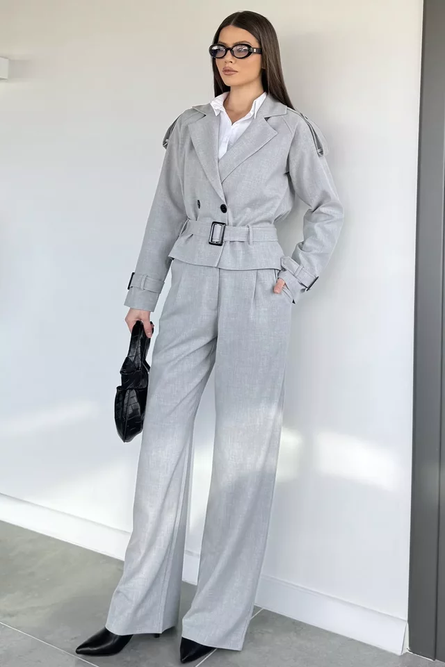 Kadın İç Astarlı Kemer Detaylı Blazer Ceket Pantolon İkili Takım - 2