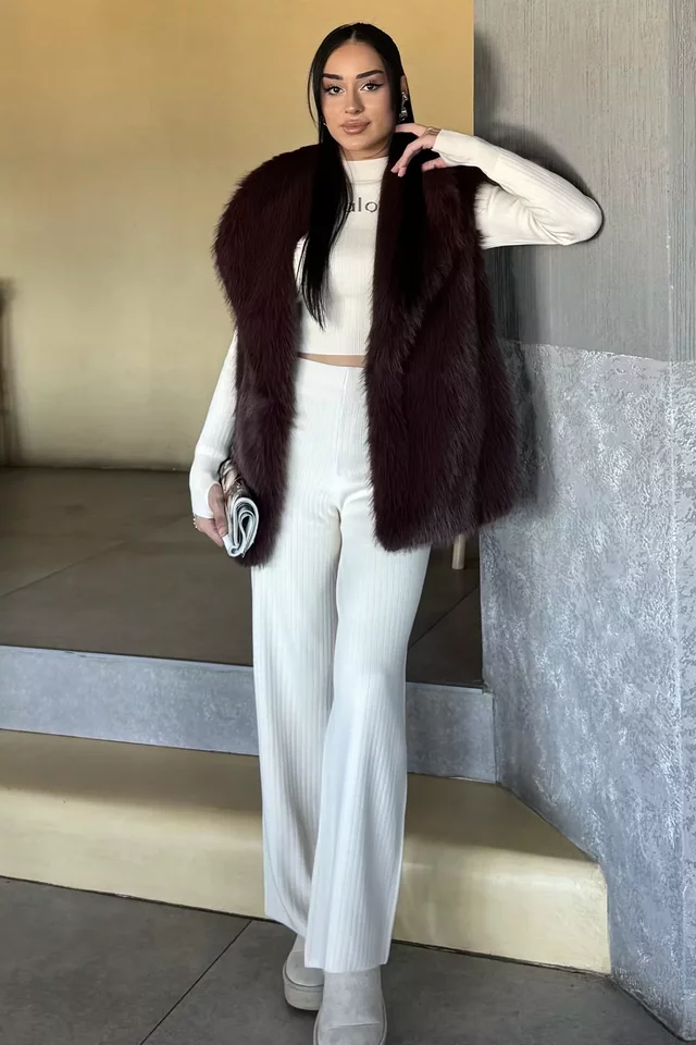 Kadın İç Astarlı Sakallı Kürklü Yelek (s-m-l-xl Beden Uyumludur.) - 2