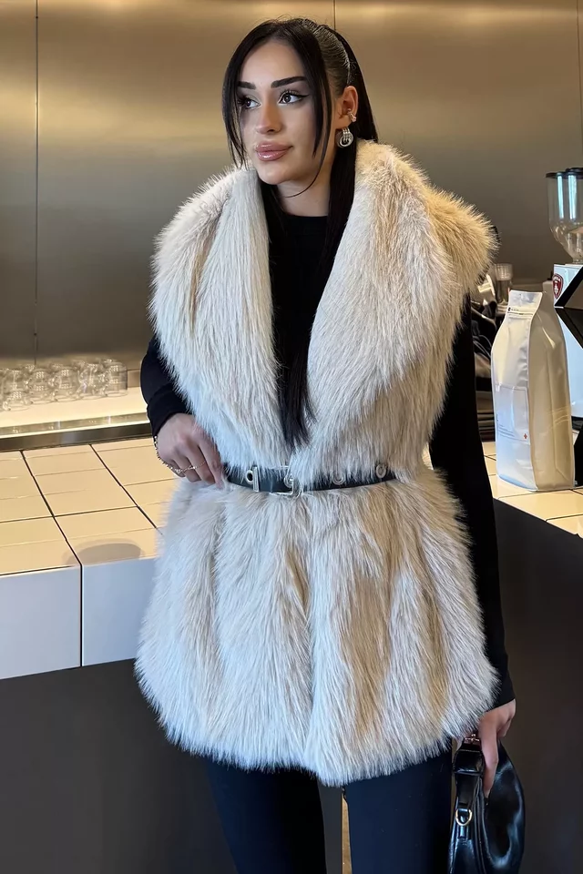 Kadın İç Astarlı Sakallı Kürklü Yelek (s-m-l-xl Beden Uyumludur.) - 1
