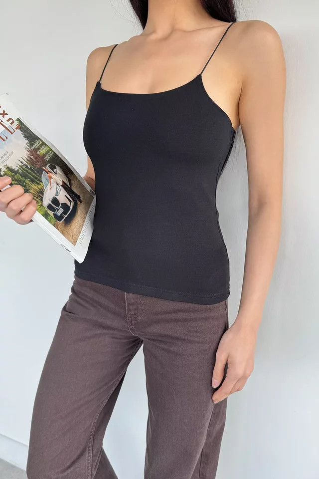 Kadın İp Askılı Likralı Crop Top Bluz - 1