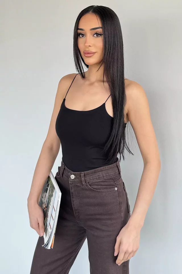 Kadın İp Askılı Likralı Crop Top Bluz - 2