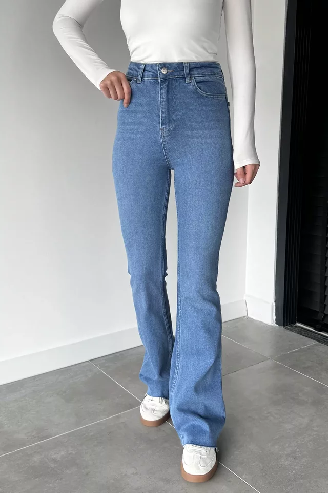 Kadın İspanyol Paça Yüksek Bel Jean Kot Pantolon - 1