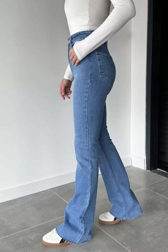 Kadın İspanyol Paça Yüksek Bel Jean Kot Pantolon - 2