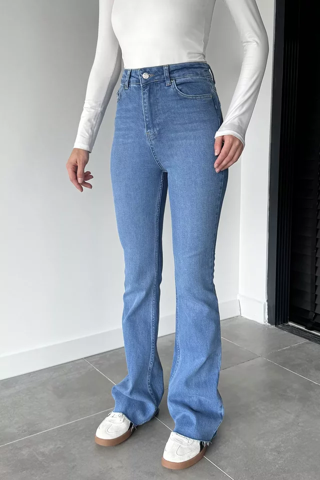 Kadın İspanyol Paça Yüksek Bel Jean Kot Pantolon