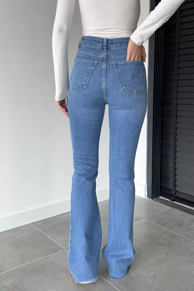 Kadın İspanyol Paça Yüksek Bel Jean Kot Pantolon