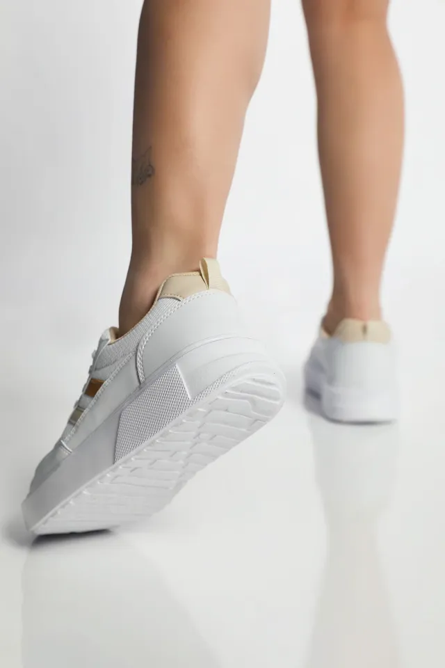 Kadın Anaroklu Bağcıklı Spor Ayakkabı Beyazbej