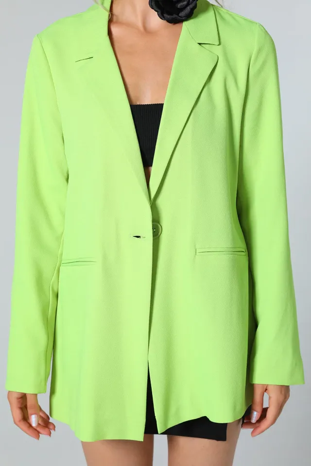 Kadın Astarlı Düğmeli Blazer Ceket Fıstık Yeşili