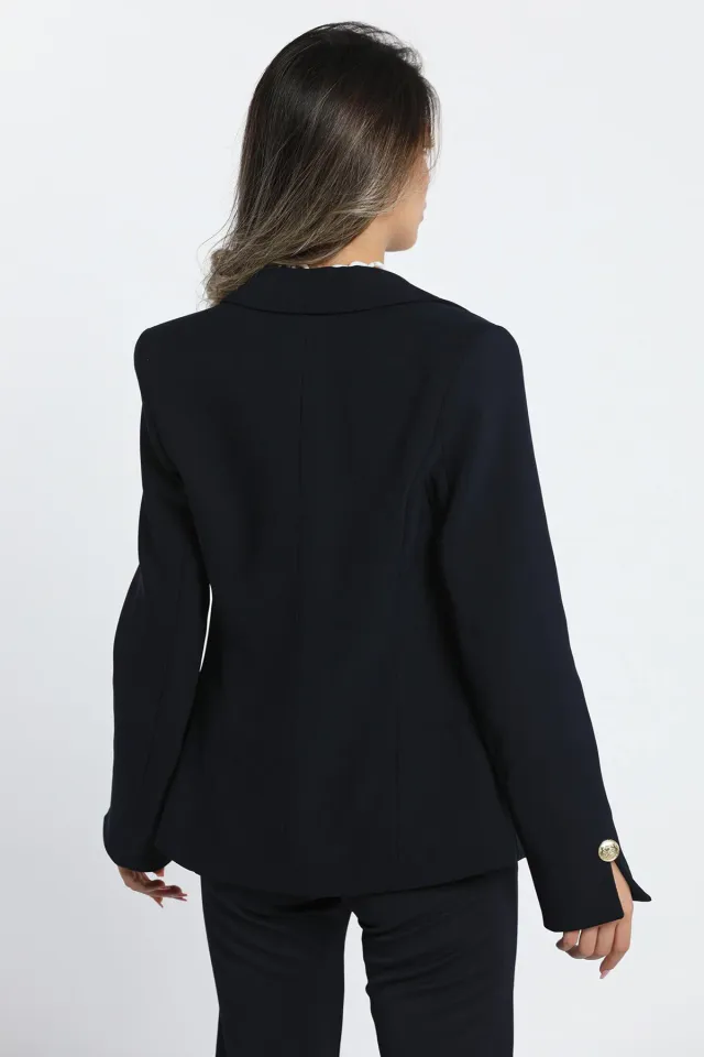 Kadın Astarlı Kol Ucu Yırtmaçlı Blazer Ceket Lacivert