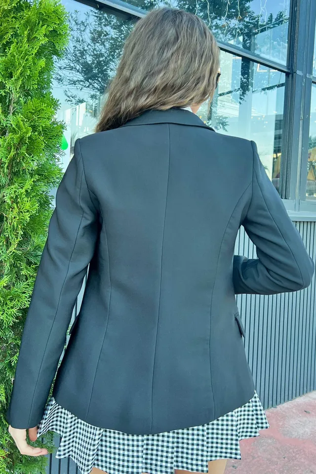 Kadın Astarlı Kol Ucu Yırtmaçlı Blazer Ceket Siyah